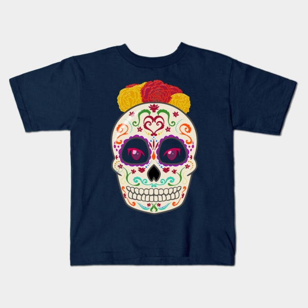 Sugar Skull Dia de los Muertos Kids T-Shirt by JuditangeloZK